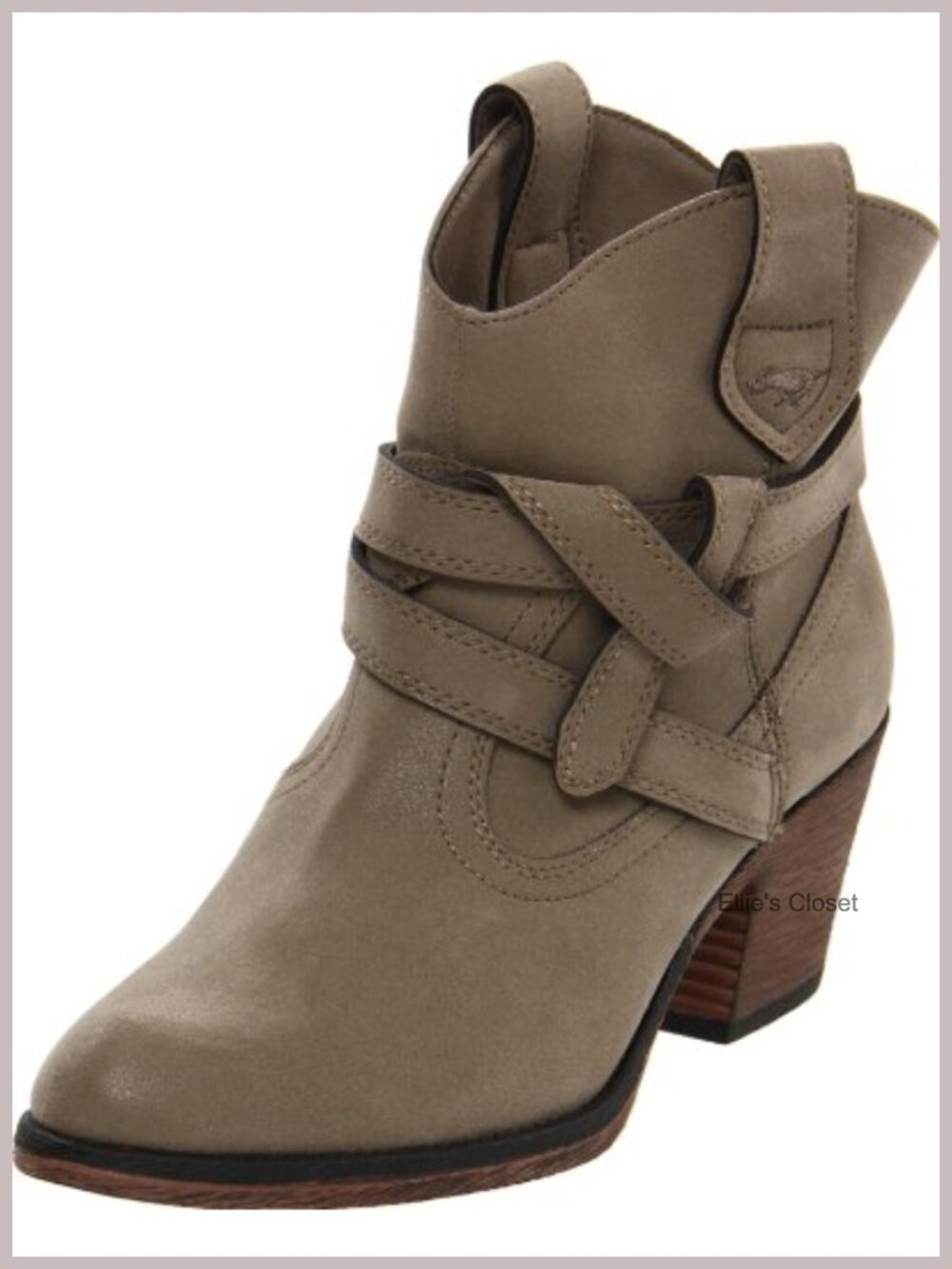 Western Ankle Bootie Faux Leather Pull-On Boot with Block Heel